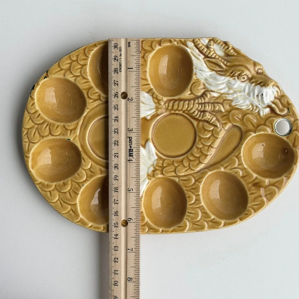 VTG Mid Century Deviled Egg Serving Platter Dragon Asian Ceramic‎ Tray 50s Japan